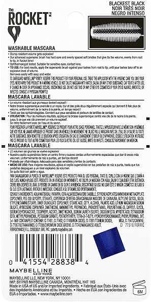 Maybelline Volum' Express The Rocket Volumizing Washable Mascara, Blackest Black, 1 Count - Image 3