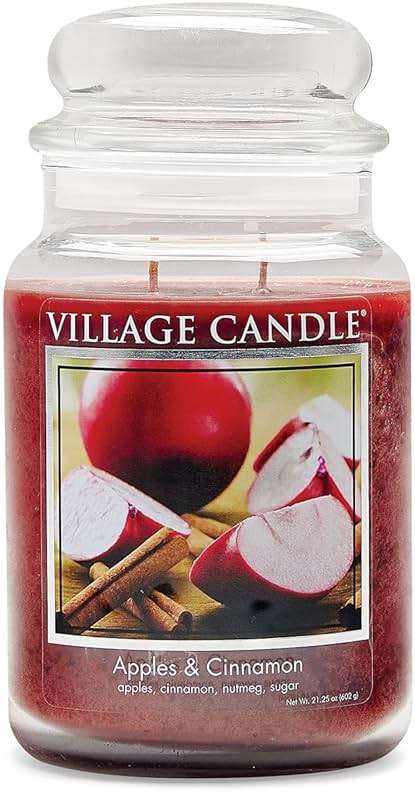 Village Candle Apples & Cinnamon Large Apothecary Jar, Scented Candle, 21.25 oz. - Image 1