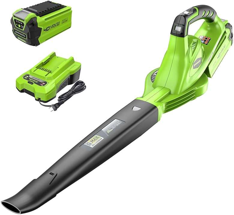 Greenworks 40V Leaf Blower/Sweeper, 150 MPH / 135 CFM, Lightweight, Quiet, with 2.0 Ah Battery and Charger, Perfect for Residential Lawn Care, Leaf Blowing Debris, Dust, Light Snow, and More - Image 1
