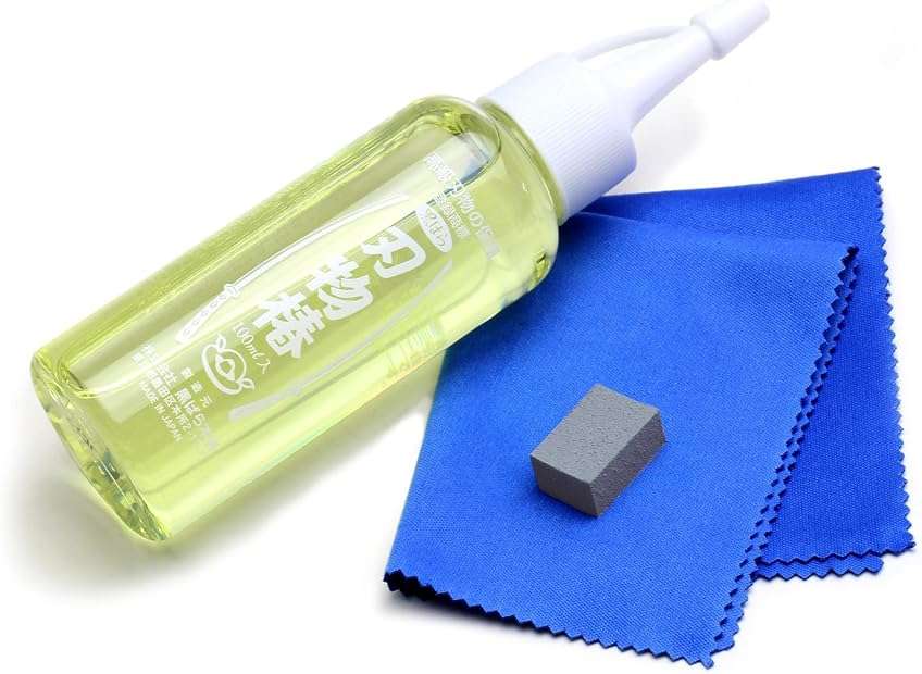 Yoshihiro 100% Pure Tsubaki Japanese Knife Maintenance Oil 3.4oz(100ml) with Complimentary Sabitori Rust Eraser and Microfiber Cloth - Image 1