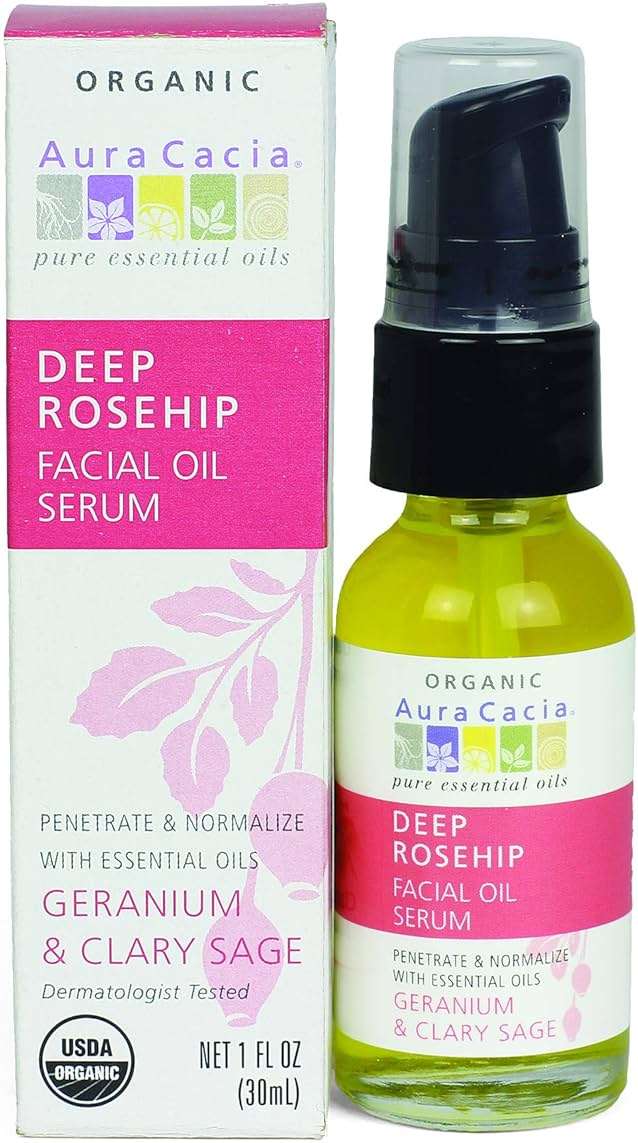 Aura Cacia Organic Deep Rosehip Facial Serum, 1-Ounce, Soothing, Moisture-Preserving Oil, Pure, Free From Synthetic Additives - Image 1