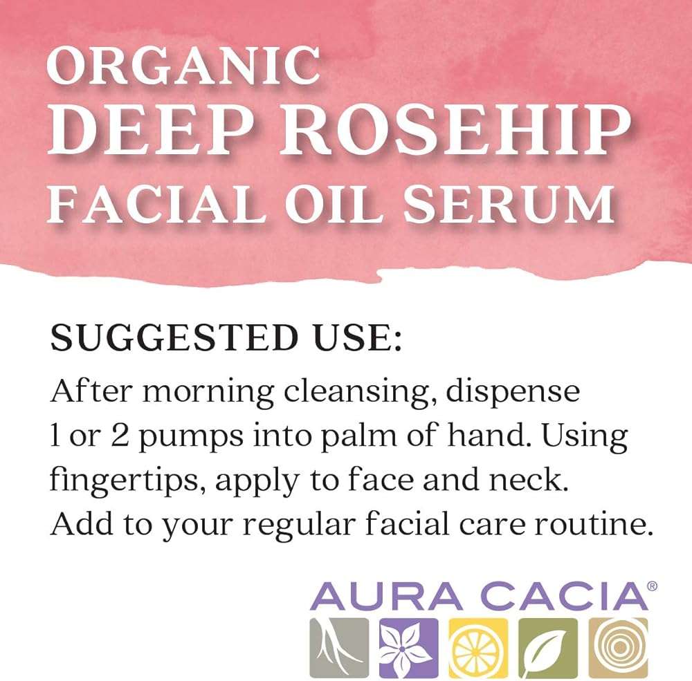 Aura Cacia Organic Deep Rosehip Facial Serum, 1-Ounce, Soothing, Moisture-Preserving Oil, Pure, Free From Synthetic Additives - Image 2