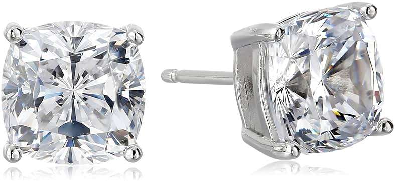 Amazon Essentials Platinum Plated Sterling Silver Cushion Cut Cubic Zirconia Stud Earrings - Image 1