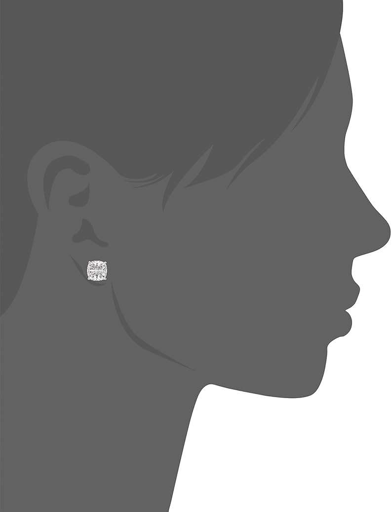 Amazon Essentials Platinum Plated Sterling Silver Cushion Cut Cubic Zirconia Stud Earrings - Image 2