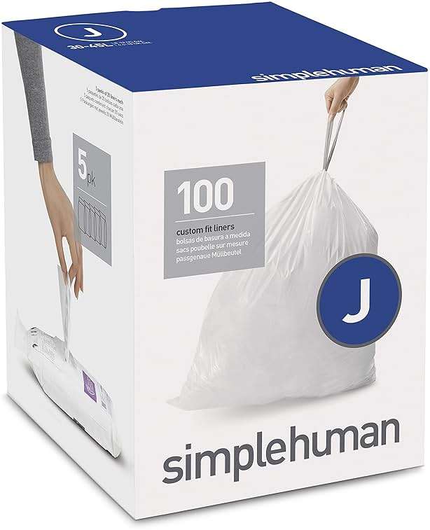 simplehuman Code J Custom Fit Drawstring Trash Bags, 100 Count, 30-45 Liter / 8-12 Gallon, White - Image 1