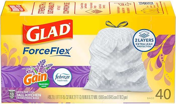 Glad ForceFlex Tall Kitchen Trash Bags, 13 Gal, Gain Lavender with Febreze, 40 Ct (Pack May Vary) - Image 9