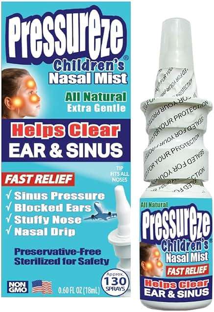 Pressureze All Natural Preservative-Free Sterile Nasal Spray for Children - Fast Relief Nasal Spray - for Sinus Allergies & Congestion | 130 Sprays, 18 ml - Image 1