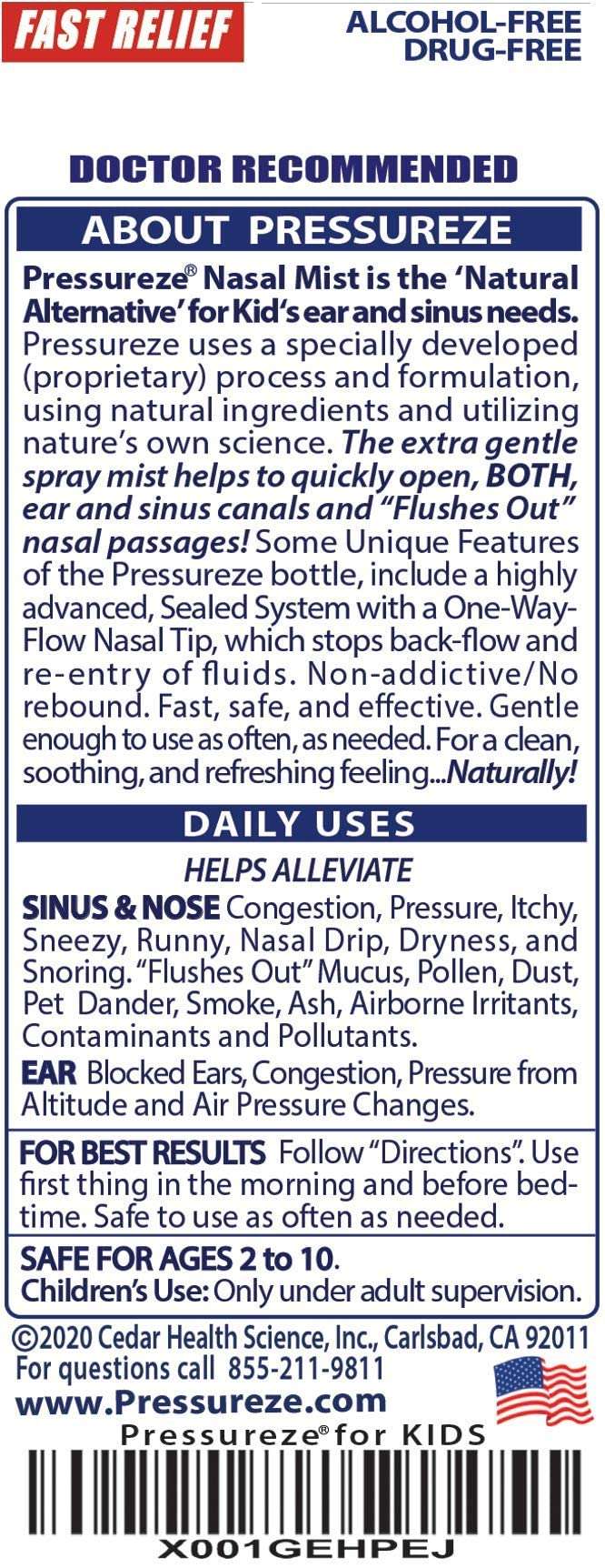 Pressureze All Natural Preservative-Free Sterile Nasal Spray for Children - Fast Relief Nasal Spray - for Sinus Allergies & Congestion | 130 Sprays, 18 ml - Image 4