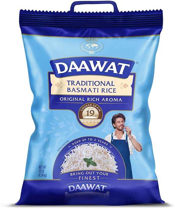 Daawat Traditional Basmati White Rice - Authentic Extra Long Grain Basmati Rice - 10 lb Bag - Great for Curries, Pilafs & Indian Recipes - Cook in Microwave or on Stove Top - Image 1