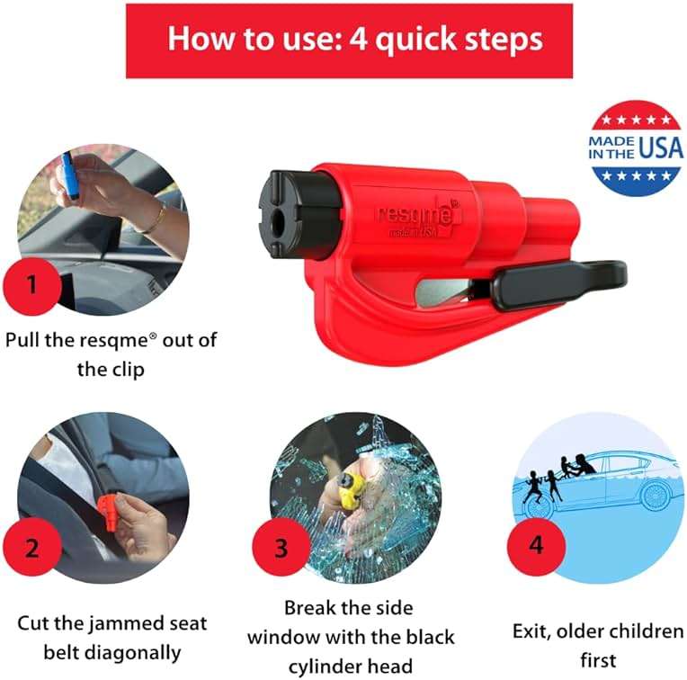 resqme The Original Emergency Keychain Car Escape Tool, 2-in-1 Seatbelt Cutter and Window Breaker, Made in USA, Pink - Compact Emergency Hammer - Image 9