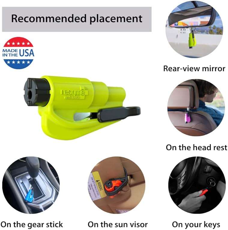 resqme The Original Emergency Keychain Car Escape Tool, 2-in-1 Seatbelt Cutter and Window Breaker, Made in USA, Pink - Compact Emergency Hammer - Image 10