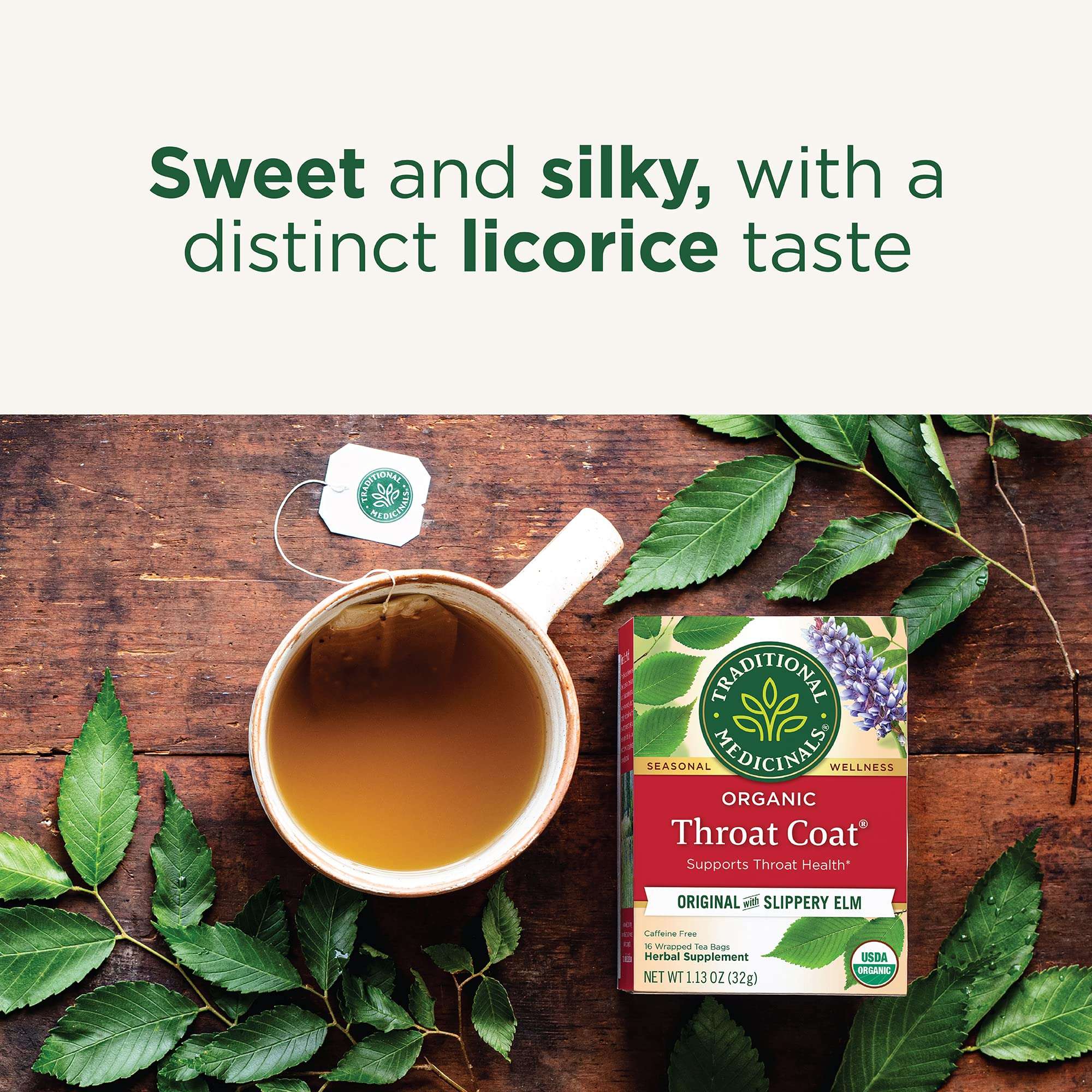 Traditional Medicinals Organic, Throat Coat Tea, Original with Slippery Elm - Supports Throat Health - Kosher, Non-GMO, Caffeine-Free, Compostable - 16 Tea Bags - Image 5