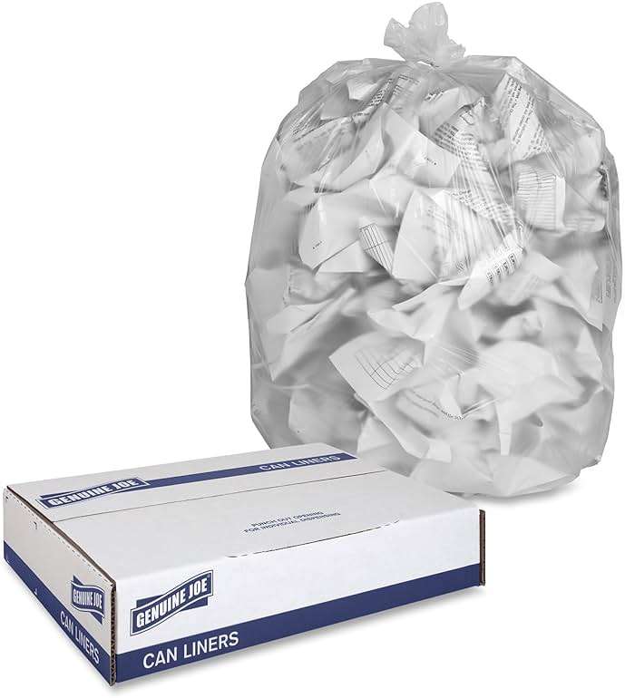Genuine Joe GJO01760 High-Density Trash Can Liner, 56 Gallon Capacity, 48" Length x 43" Width x 0.63 mil Thickness, Clear (Case of 200) - Image 3