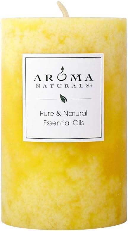 Aroma Naturals Essential Oil Orange and Lemongrass Scented Pillar Candle, Ambiance, 2.5 inch x 4 inch, Yellow - Image 1