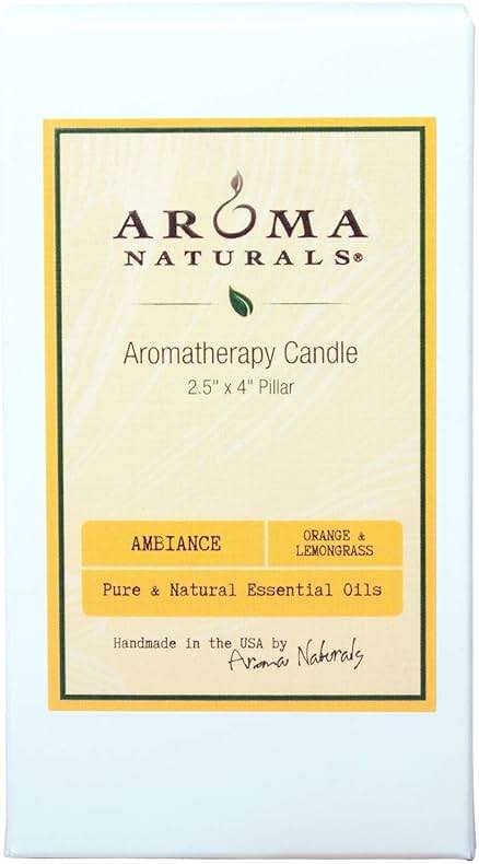 Aroma Naturals Essential Oil Orange and Lemongrass Scented Pillar Candle, Ambiance, 2.5 inch x 4 inch, Yellow - Image 3