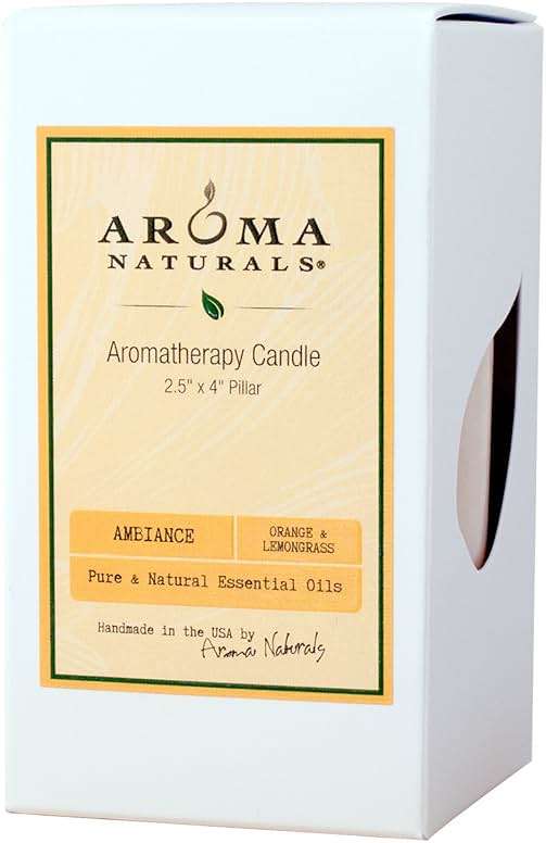 Aroma Naturals Essential Oil Orange and Lemongrass Scented Pillar Candle, Ambiance, 2.5 inch x 4 inch, Yellow - Image 5