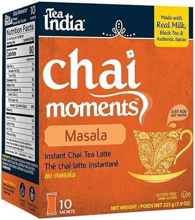 Tea India Chai Moments Masala Chai Instant Latte Powder, 10 Packets | Creamy chai latte, milk powder added | Real black tea + bold spice blend | Just add hot water | 10 on-the-go packets - Image 2