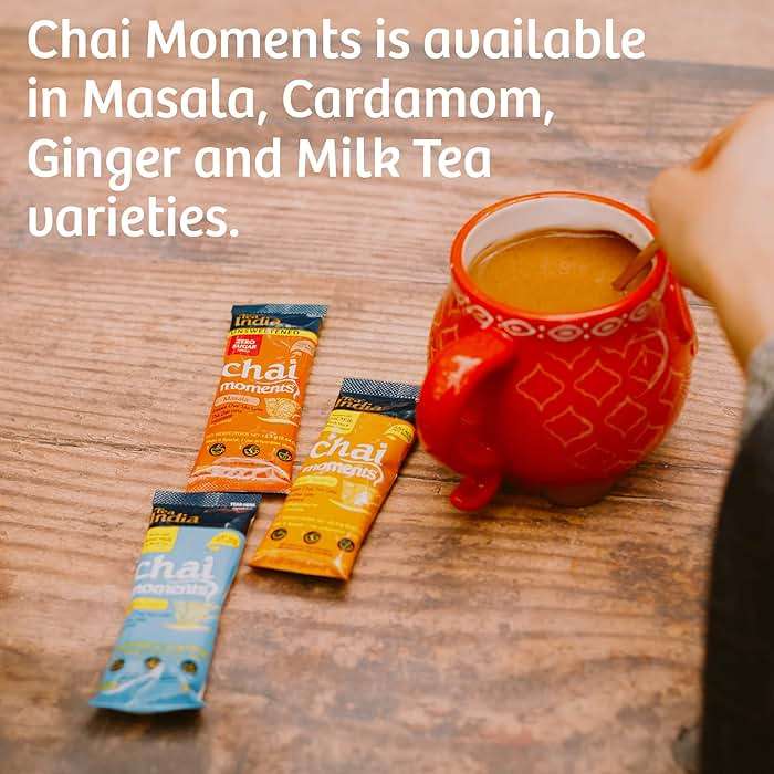 Tea India Chai Moments Masala Chai Instant Latte Powder, 10 Packets | Creamy chai latte, milk powder added | Real black tea + bold spice blend | Just add hot water | 10 on-the-go packets - Image 6