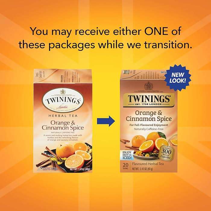 Twinings Orange & Cinnamon Spice Tea, Naturally Caffeine-Free Sweet and Spicy Tea with Rooibos, Orange, and Cinnamon, Herbal Tea Bags Individually Wrapped, 20 Count - Image 4