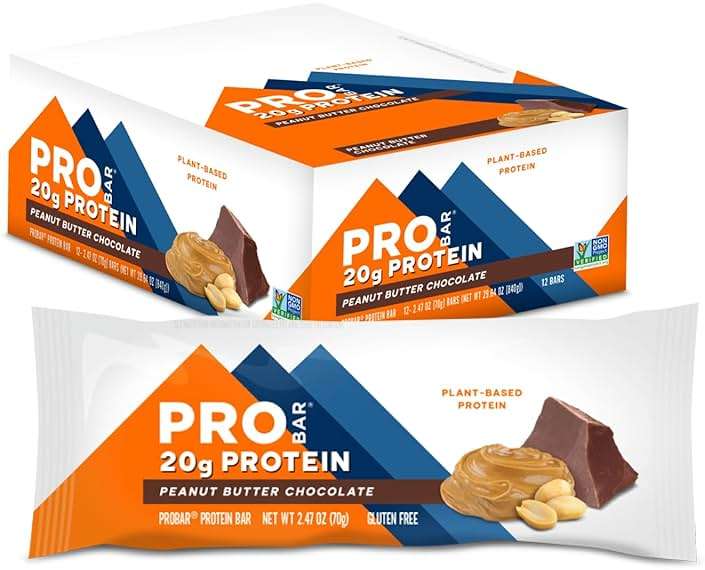 PROBAR Plant-Based Protein Bars – 20g Protein, Gluten Free, Non-GMO, Dairy Free Vegan Snack, No Sugar Alcohols, Whole Food Ingredients, Post Workout Energy Bar for Active Lifestyles (Peanut Butter Chocolate, 12 Count) - Image 1