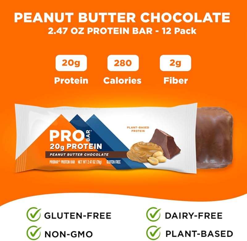 PROBAR Plant-Based Protein Bars – 20g Protein, Gluten Free, Non-GMO, Dairy Free Vegan Snack, No Sugar Alcohols, Whole Food Ingredients, Post Workout Energy Bar for Active Lifestyles (Peanut Butter Chocolate, 12 Count) - Image 4