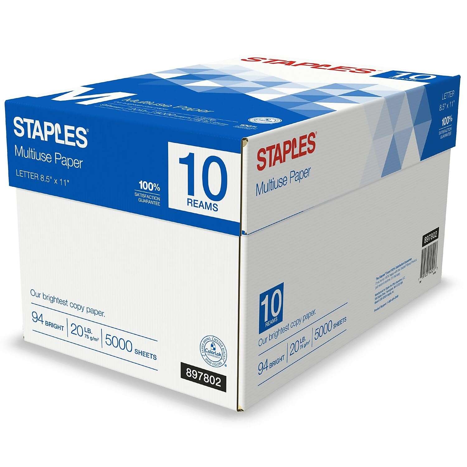 Staples Multipurpose Copy Printer Paper, 20 lb, 8.5 x 11 Inches, 10 Reams, 94 Bright, White - Image 1