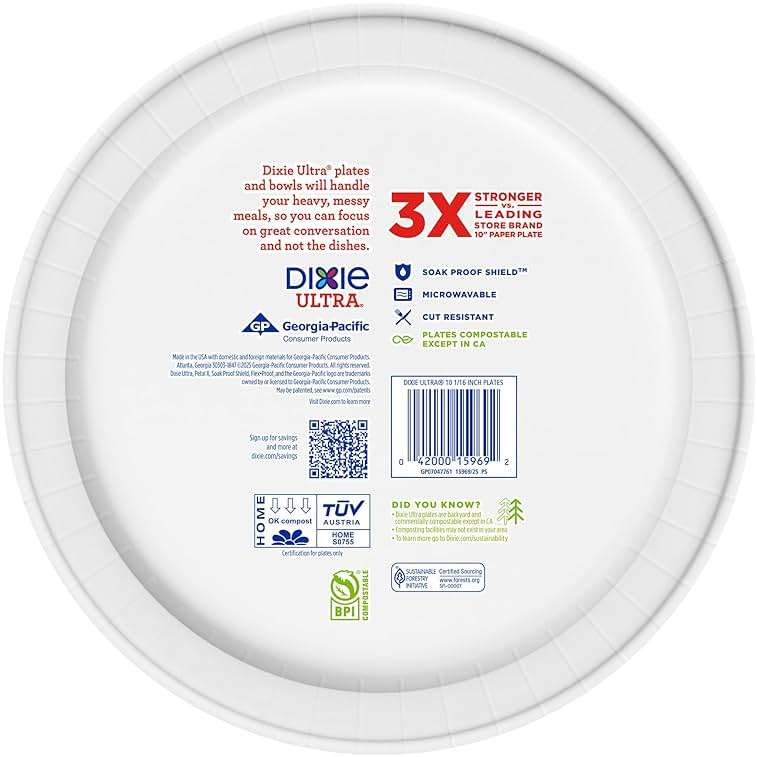 Dixie Ultra, Large Paper Plates, 10 Inch, 100 Count, 3X Stronger*, Heavy Duty, Microwave-Safe, Soak-Proof, Cut Resistant, Disposable Plates For Heavy, Messy Meals - Image 9
