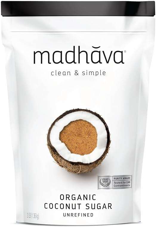 MADHAVA Organic Coconut Sugar 3 Lb. Bag (Pack of 1), Natural Sweetener, Sugar Alternative, Unrefined, Sugar for Coffee, Tea & Recipes, Vegan, Organic, Non GMO - Image 1
