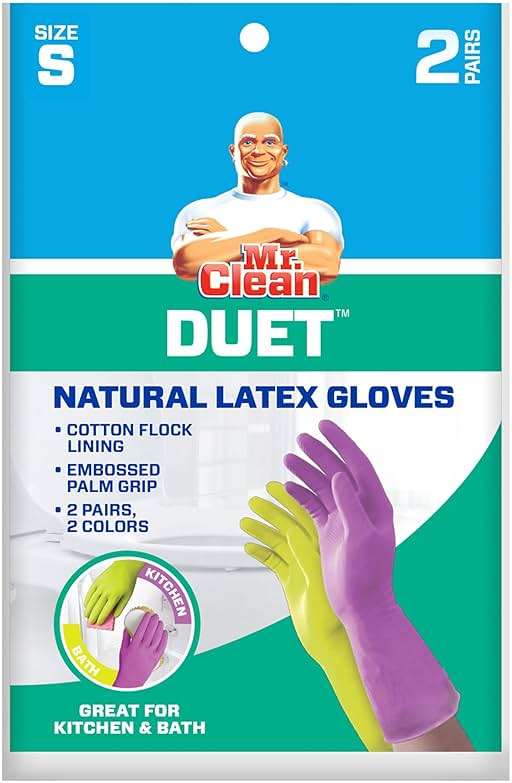 Mr. Clean Duet Reusable Latex Cleaning Gloves with Non-Slip Grip, 2 Pair, Small - Image 2