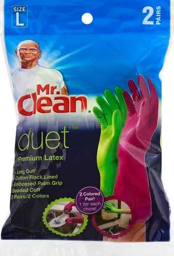 Mr. Clean Duet, Natural Latex, Beaded Cuff, Cotton Flock Lining, Non-Slip Grip Gloves, Large - Image 2