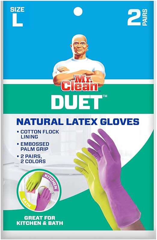 Mr. Clean Duet, Natural Latex, Beaded Cuff, Cotton Flock Lining, Non-Slip Grip Gloves, Large - Image 3