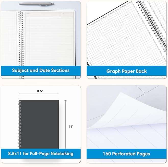Blue Sky Notes Professional Notebook, Flexible Cover, Twin-Wire Binding, 8.5" x 11", Gray - Image 4