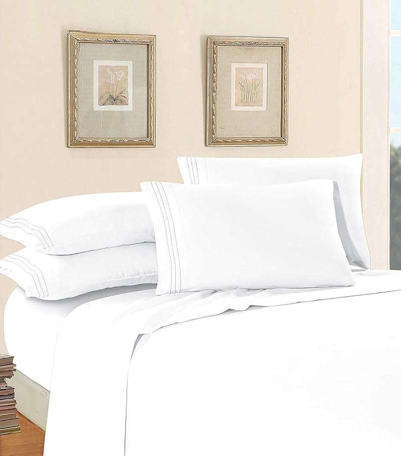 Elegant Comfort Luxury Soft 1500 Premium Hotel Quality Wrinkle Resistant Coziest Bedding Set, All Around Elastic Fitted Sheet, Deep Pocket up to 16inch, Queen, White - Image 2