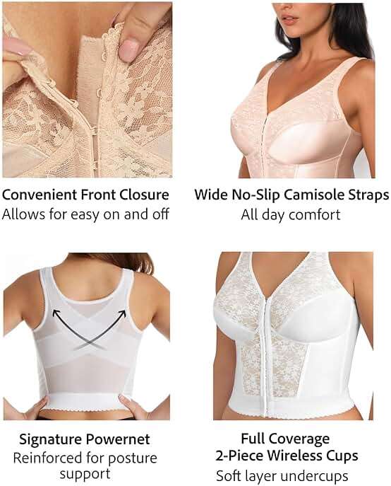 Exquisite Form 5107565 Fully Slimming Wireless Back & Posture Support Longline Bra with Front Closure & Lace - Image 4