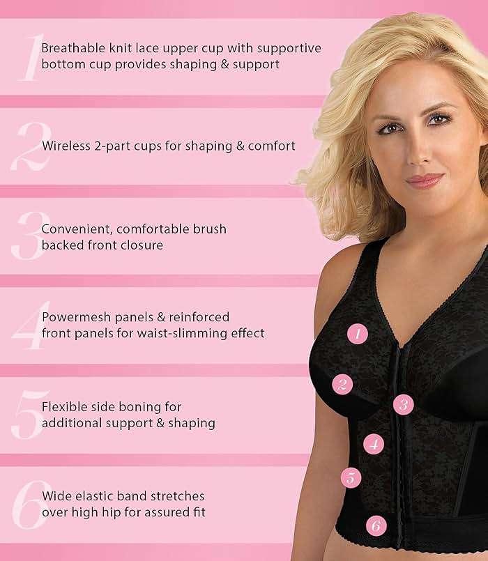Exquisite Form 5107565 Fully Slimming Wireless Back & Posture Support Longline Bra with Front Closure & Lace - Image 5