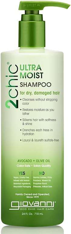 GIOVANNI 2chic Ultra-Moist Shampoo - Avocado & Olive Oil, Creamy Hydration Formula, Enriched with Aloe Vera, Shea Butter, Botanical Extracts, No Parabens, Color Safe - 24 oz - Image 1