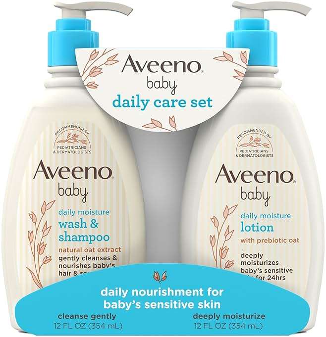 Aveeno Baby Daily Care Gift Set with Oat Extract & Prebiotic Oat, Contains Daily Moisturizing Body Lotion & Gentle 2-in-1 Baby Bath Wash & Shampoo, Hypoallergenic & Paraben-Free, Two Pack - Image 1