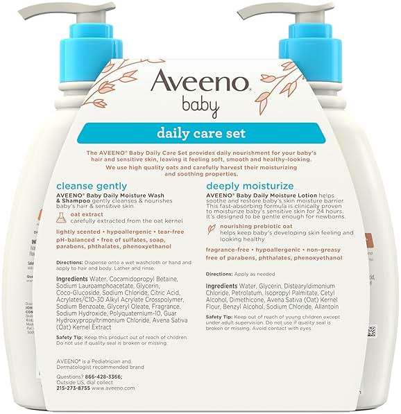 Aveeno Baby Daily Care Gift Set with Oat Extract & Prebiotic Oat, Contains Daily Moisturizing Body Lotion & Gentle 2-in-1 Baby Bath Wash & Shampoo, Hypoallergenic & Paraben-Free, Two Pack - Image 9