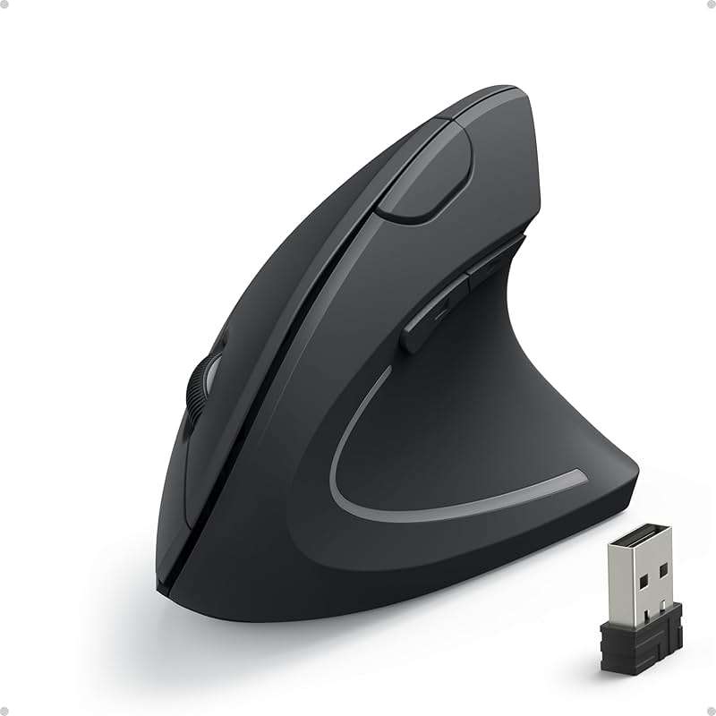 Anker 2.4G Wireless Vertical Ergonomic Optical Mouse for Work, Multi-Device Connectivity, 800/1200 /1600 DPI, 5 Buttons for Laptop, Desktop, PC - Black - Image 1