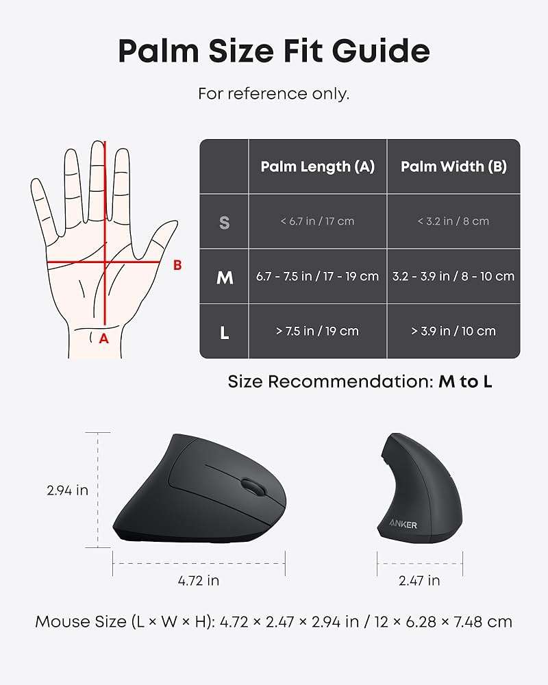 Anker 2.4G Wireless Vertical Ergonomic Optical Mouse for Work, Multi-Device Connectivity, 800/1200 /1600 DPI, 5 Buttons for Laptop, Desktop, PC - Black - Image 5