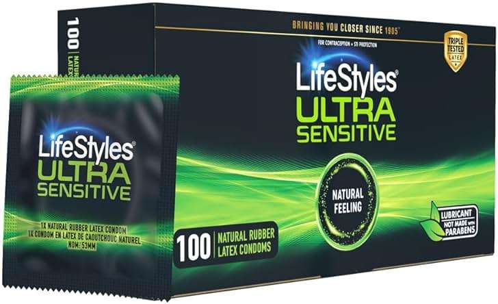 LifeStyles Ultra Sensitive Premium Lubricated Natural Latex Condoms Value Pack - 100 Count, 1 Pack - Triple Tested for Best Protection, Made with UltraGlide Silicone Lube - Image 1