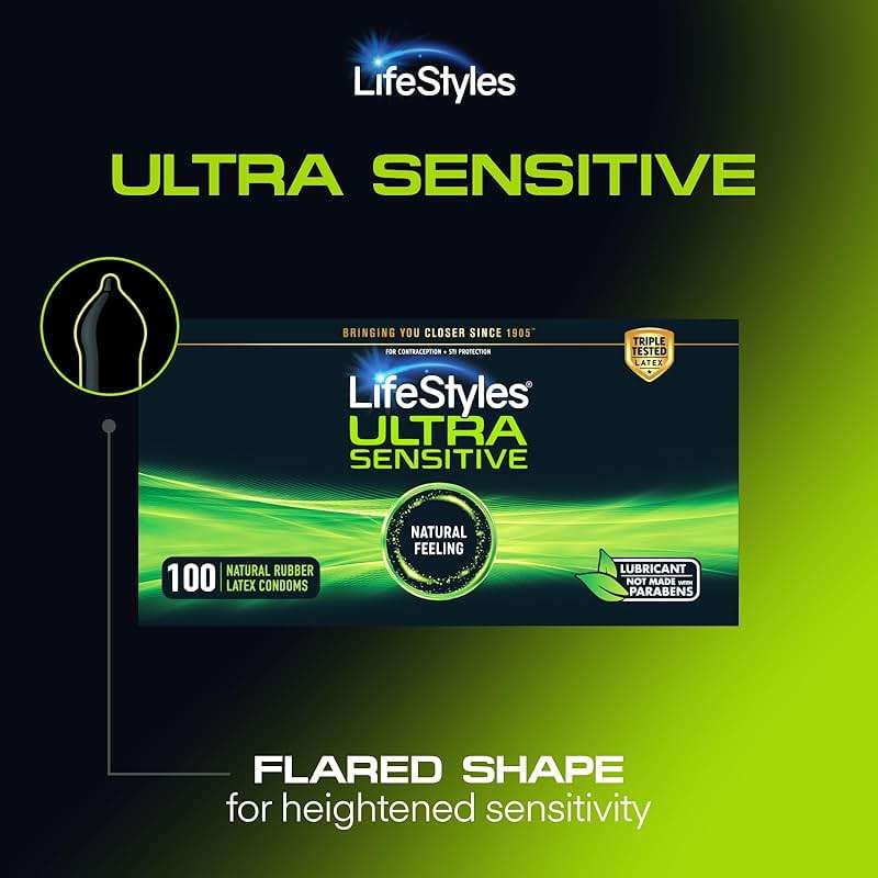 LifeStyles Ultra Sensitive Premium Lubricated Natural Latex Condoms Value Pack - 100 Count, 1 Pack - Triple Tested for Best Protection, Made with UltraGlide Silicone Lube - Image 2