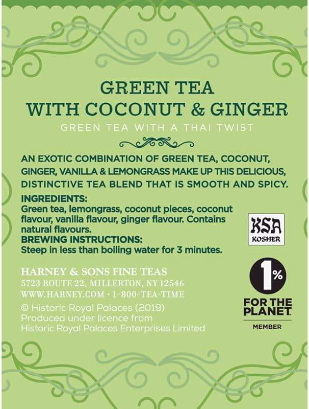 Harney & Sons Historic Royal Palaces Green Tea with Coconut 30 Sachets - Image 2