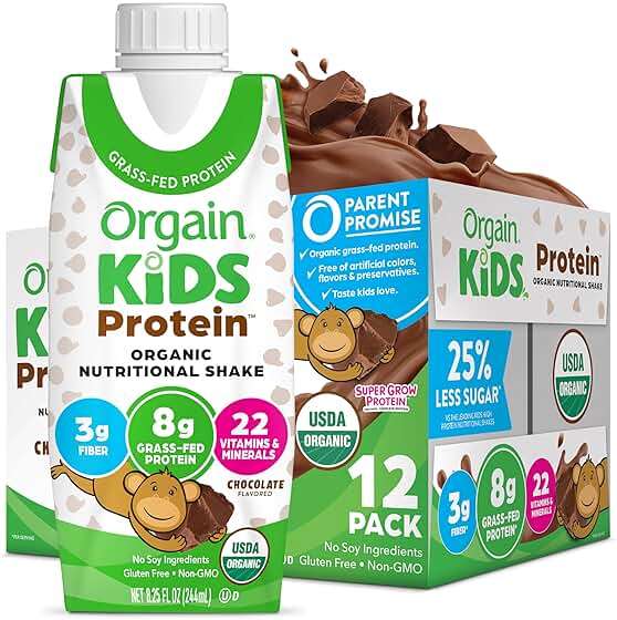 Orgain Organic Kids Nutritional Dairy Protein Shakes, Chocolate, Healthy Kids Snacks, 8g Grass-Fed Protein, 3g Fiber, 22 Vitamins & Minerals, No Soy Ingredients, Non-GMO, 8.25 Fl Oz, Pack of 12 - Image 1
