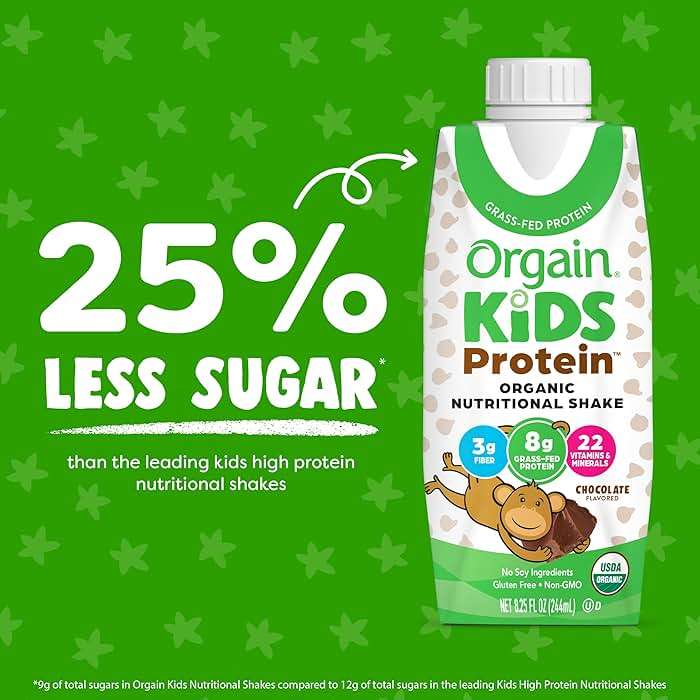 Orgain Organic Kids Nutritional Dairy Protein Shakes, Chocolate, Healthy Kids Snacks, 8g Grass-Fed Protein, 3g Fiber, 22 Vitamins & Minerals, No Soy Ingredients, Non-GMO, 8.25 Fl Oz, Pack of 12 - Image 3