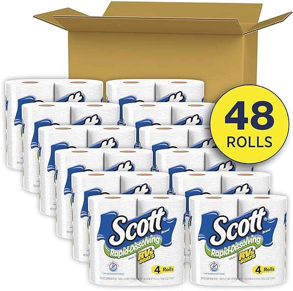 Scott Rapid-Dissolving Toilet Paper, Bath Tissue for RV & Boats , 4ct packs X 12= 48 rolls - Image 3