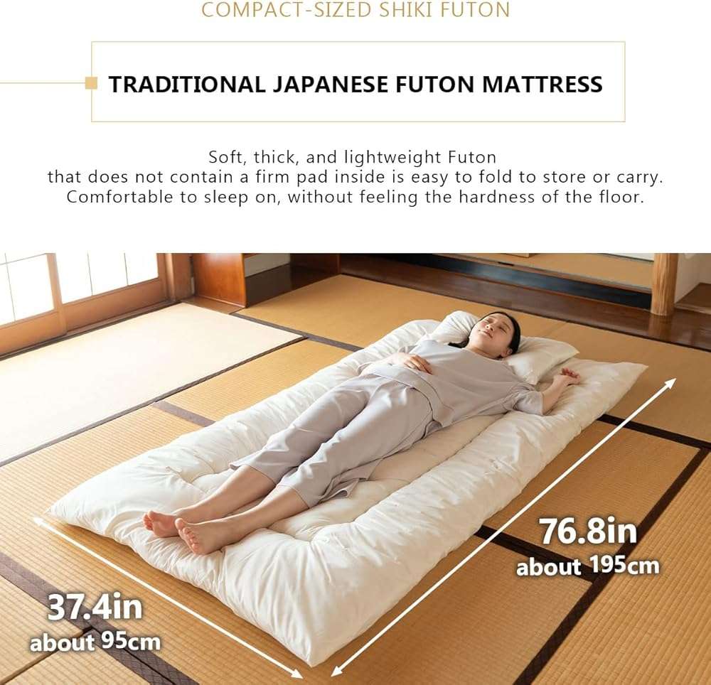 EMOOR Space-Saving Japanese Futon Set (Futon Mattress, Comforter & Pillow) Compact-Twin, Made in Japan, Foldable Floor Sleeping Mattress Shikibuton Tatami Mat Camp Guest-Use - Image 2