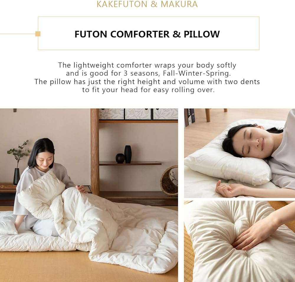 EMOOR Space-Saving Japanese Futon Set (Futon Mattress, Comforter & Pillow) Compact-Twin, Made in Japan, Foldable Floor Sleeping Mattress Shikibuton Tatami Mat Camp Guest-Use - Image 5