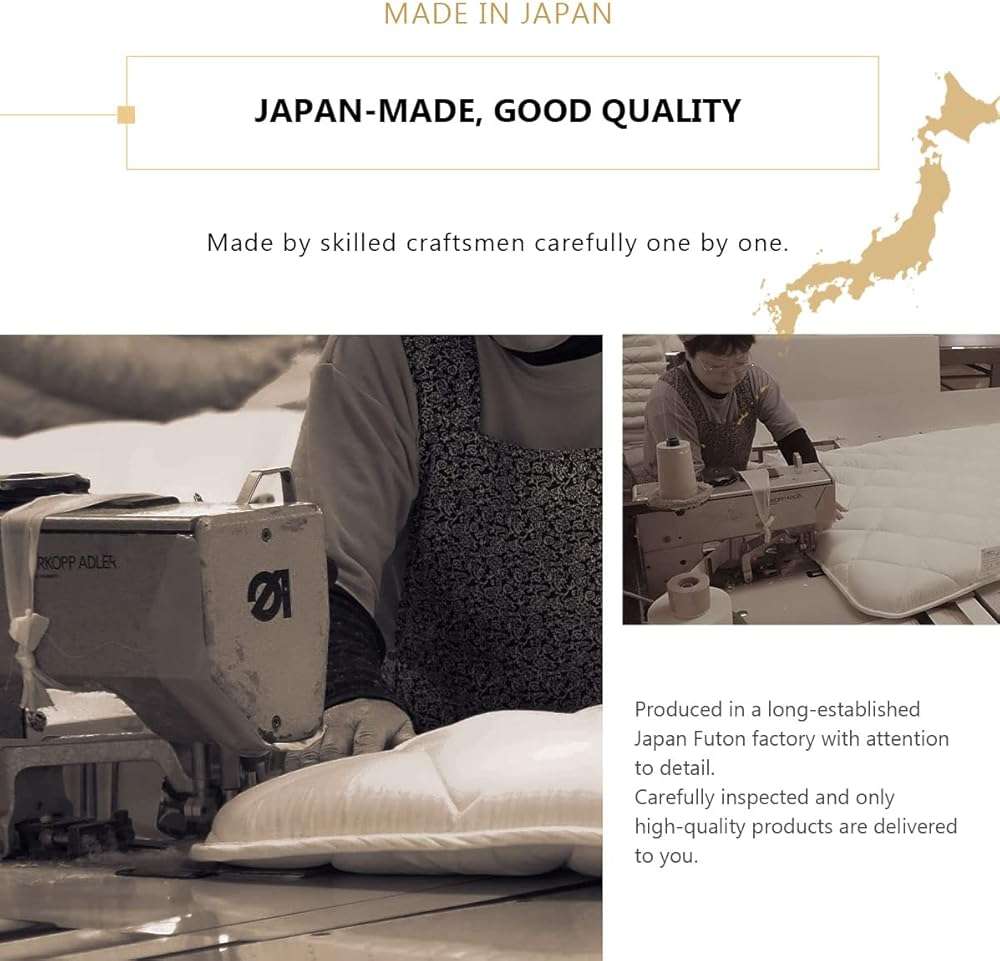 EMOOR Space-Saving Japanese Futon Set (Futon Mattress, Comforter & Pillow) Compact-Twin, Made in Japan, Foldable Floor Sleeping Mattress Shikibuton Tatami Mat Camp Guest-Use - Image 6
