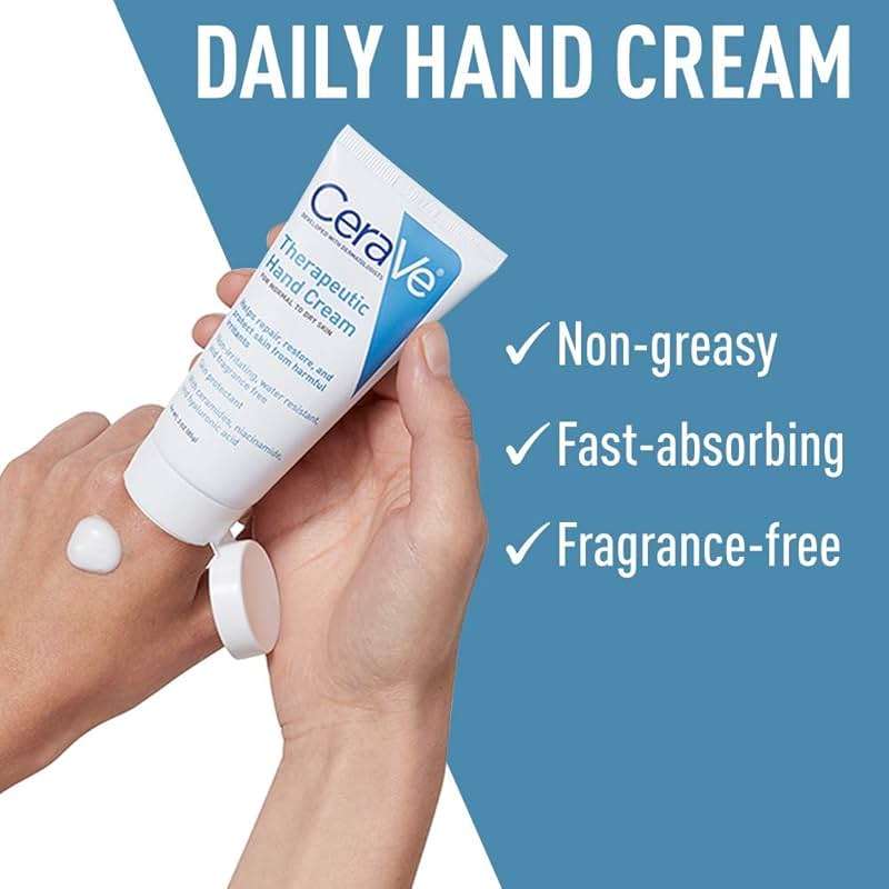 CeraVe Therapeutic Hand Cream for Dry Cracked Hands With Hyaluronic Acid and Niacinamide, Fragrance Free 3 Ounce - Image 4